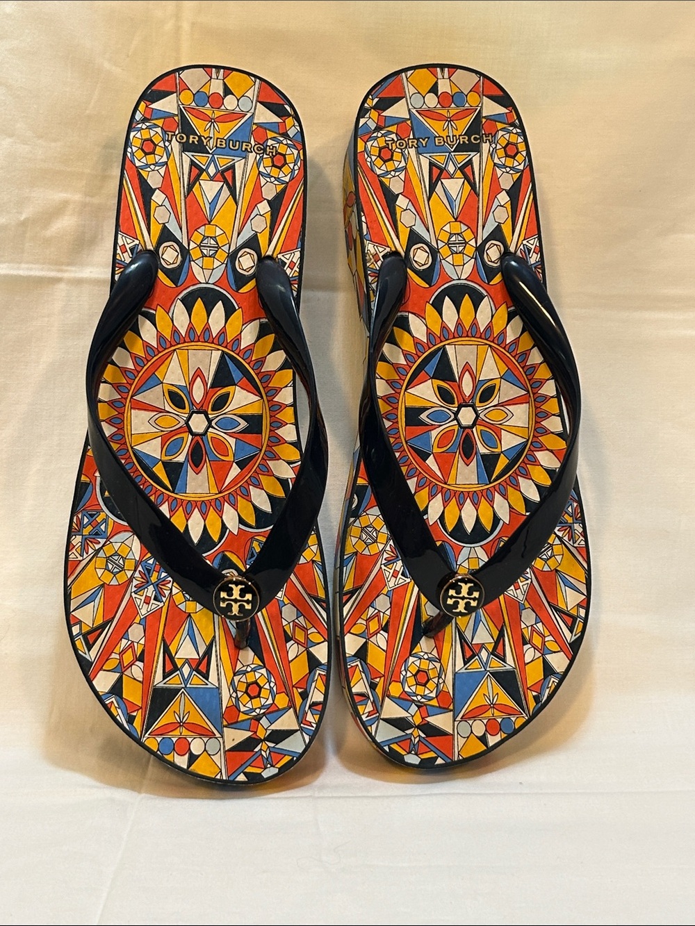 Tory Burch Psychedelic Geo Thong Wedge Sandals Size 10-10.5 NWOT
